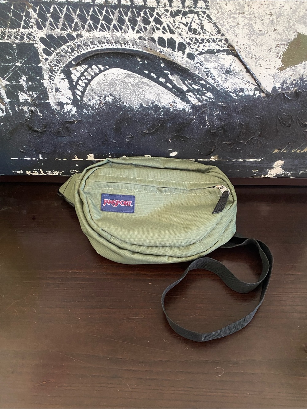 JanSport Olive Green Waist Pack with Black Strap